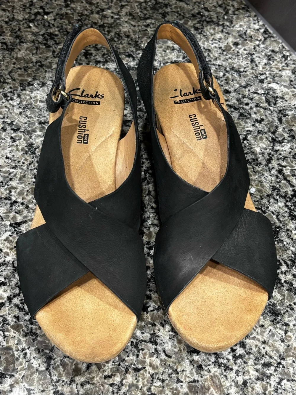 Clarks Collection Annadel Eirwyn Black Nubuck Platform Cork Wedge Heels Size 7